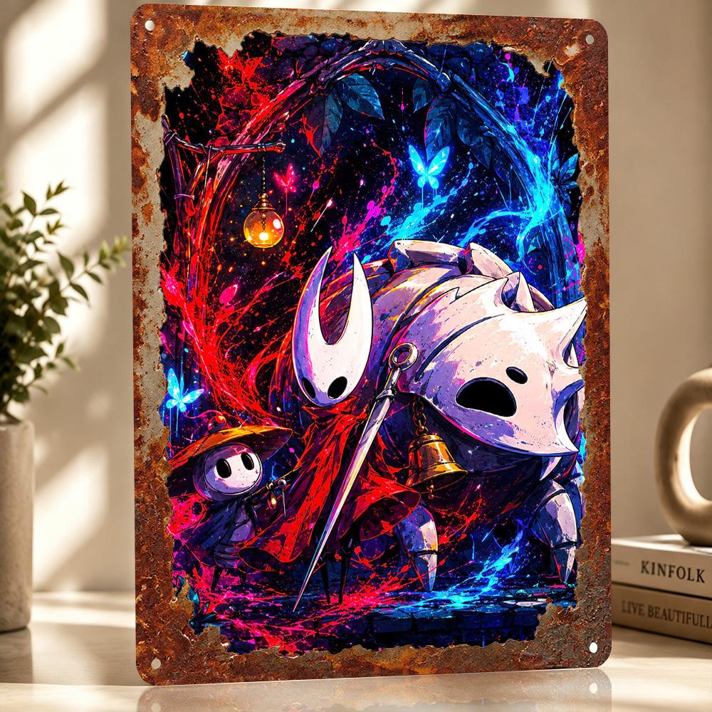 Hollow Knight Characters With Vibrant Personalized D Textured Metal Poster Wall Art Tinplate Sign for Bedroom Decoration Room
