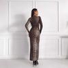 European and American autumn fashion leopard print stand-up collar long-sleeved slim-fitting long dress manufacturer straight hair