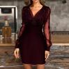 Vestito Sexy Scollo a V Trasparente Manica Lunga Donna Primavera Autunno Festa Mini Abiti Vestidos
