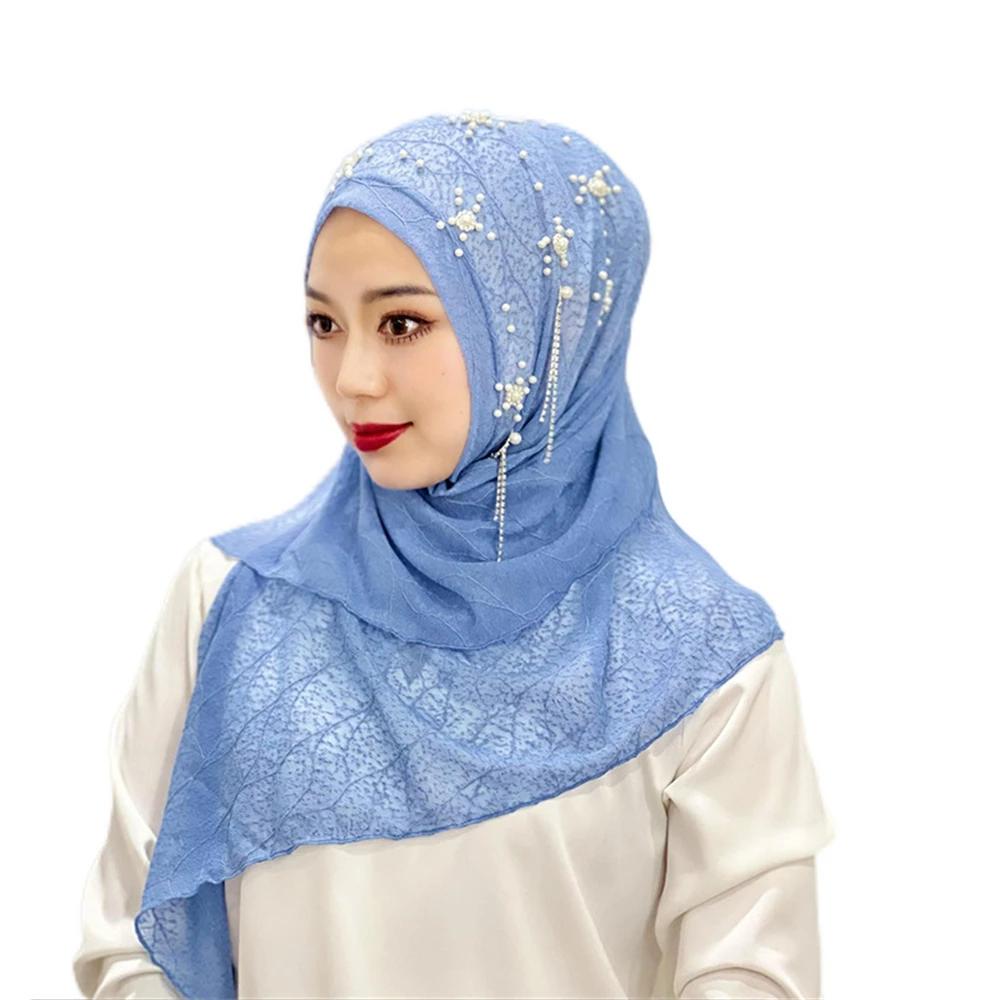 Msulim Hijab Women Beaded Flower Tassel Shawl Wrap Islamic Hat Stoles Headscarf Turban