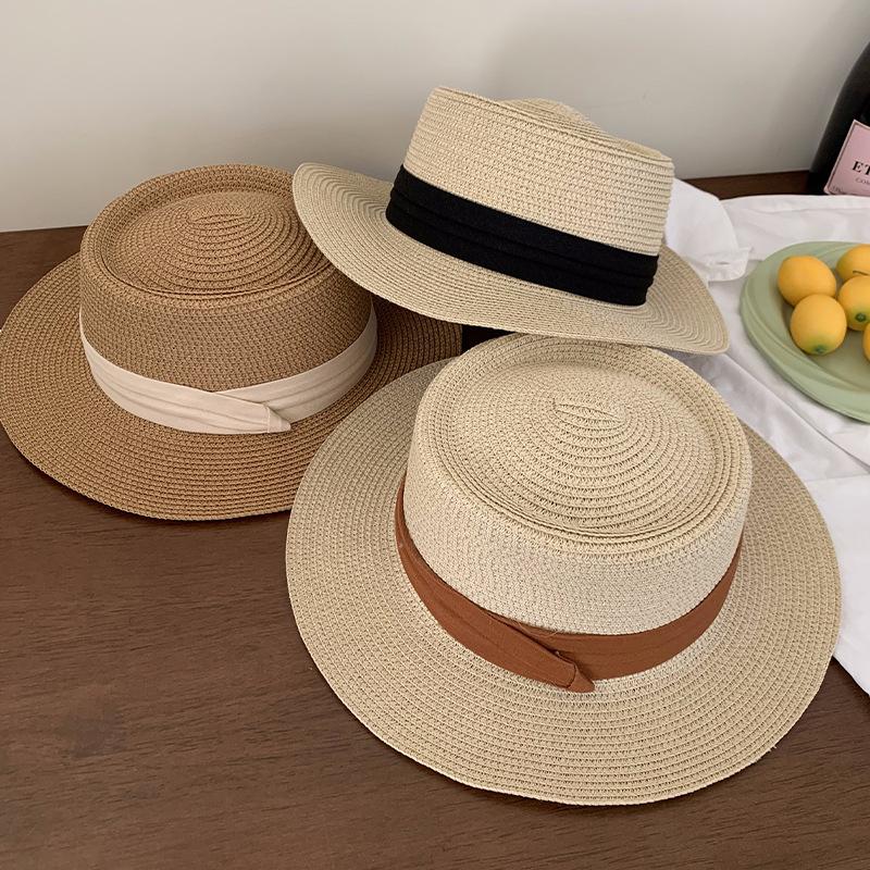 French flat-top sunshade straw hat women's summer new sunscreen hat beach hat seaside vacation photo sun hat