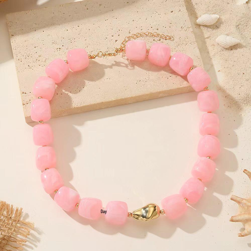 Retro European-American Layered Necklace with Colorful Acrylic Beads