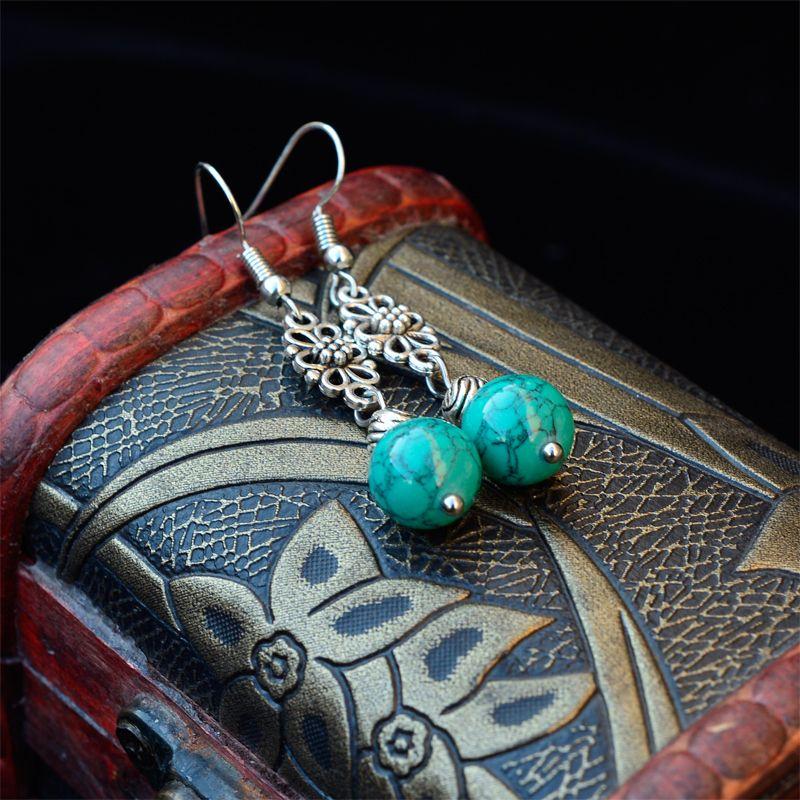 

Yunnan Original Tibetan Ornament Turquoise Dingzhen Earrings c37 for 925 pure silver ear hook