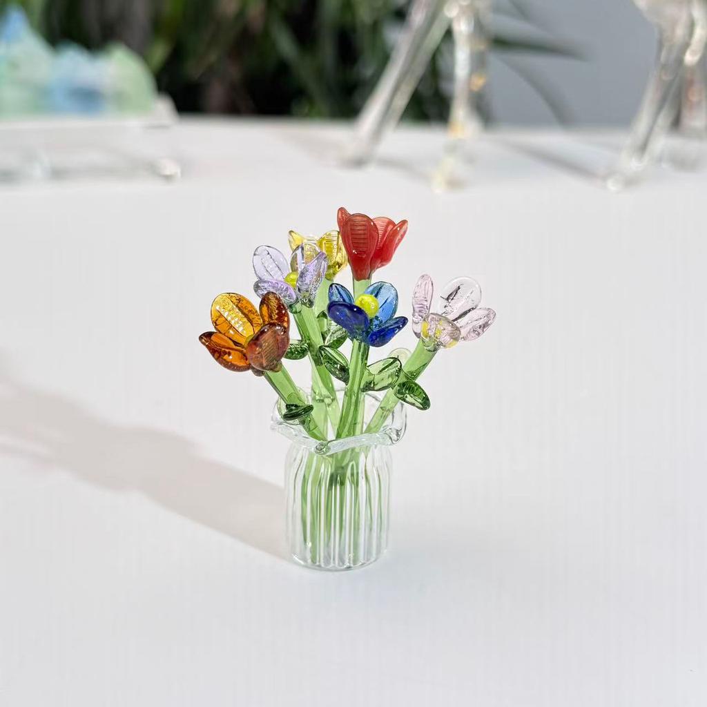 Glazed Handmade Small Flower Glass Simulation Bouquet Home Decoration Ornament