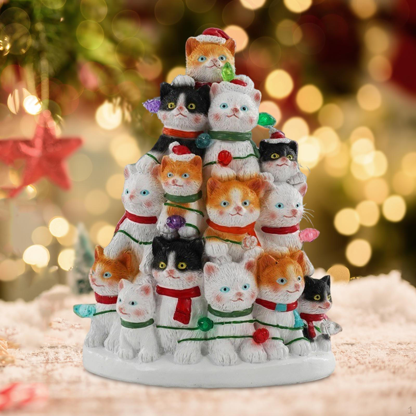 

Подсвеченная рождественская статуэтка котенка, миниатюрное рождественское украшение ручной работы на стол 13.5x18cm