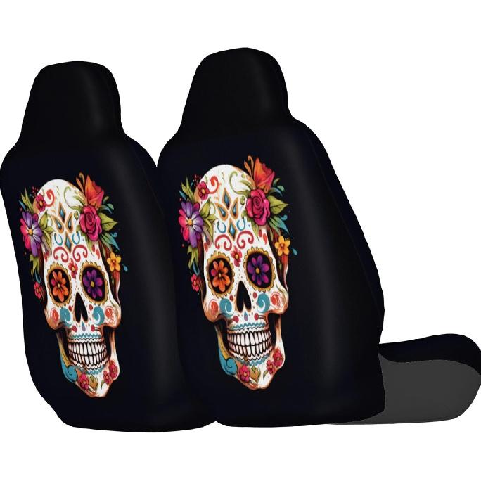 Dujiea Sugar Skull Car Front Seat Covers 2 Pcs Universal Auto Seat Covers Front Seats Only, Vehicle Bucket Seat Protectors Fit for Most Car SUV Sedan