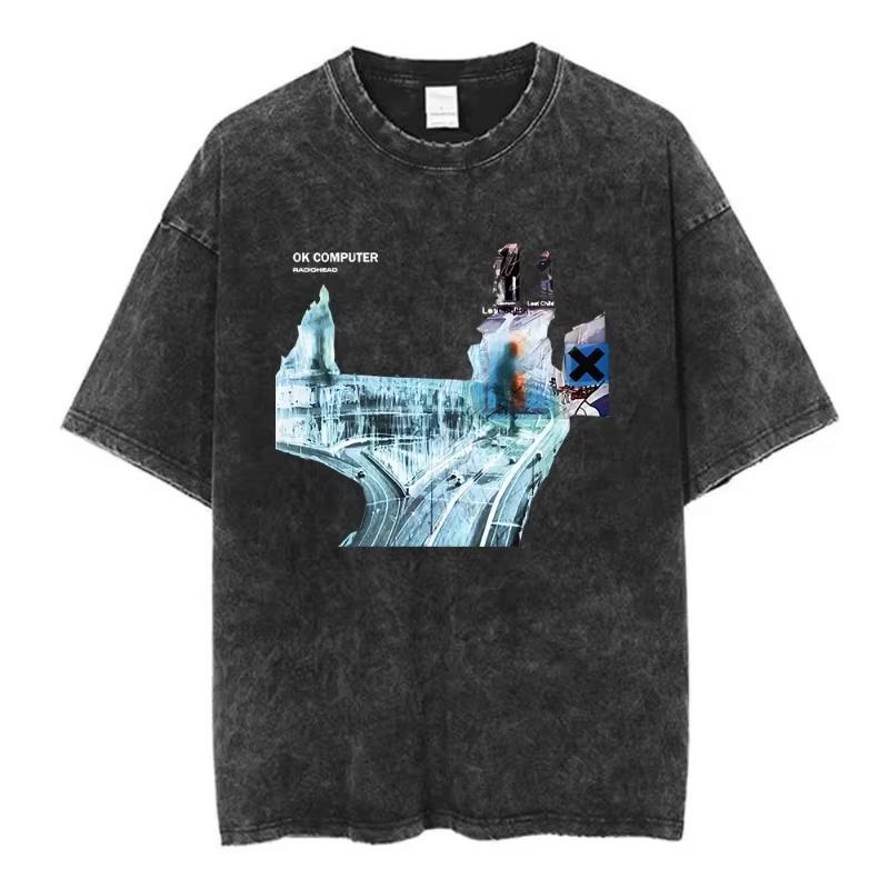 Rock Band Radiohead The Bends Vintage Washed T-shirt Men Women Fashion Hip Hop T Shirts Casual T-shirts