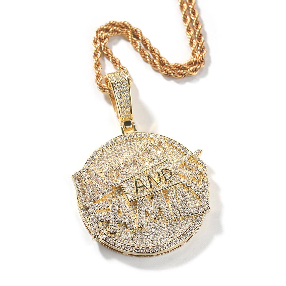 New Money and Family Letter Pendant Trendy Cool Diamond Set, Men's Necklace