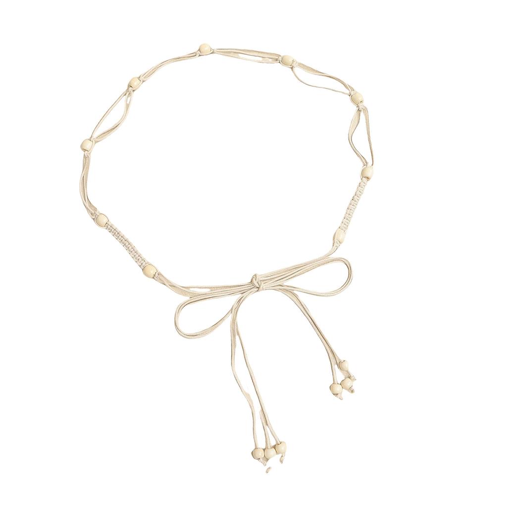 Women's Braided Belt Waist Strap Lanyard with Wooden Beads Accents Adjustable Waist Chain Bohemian Wearable