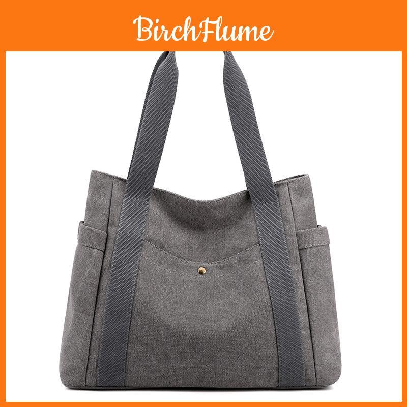Canvas Tote Bag For Women With Zipper Pockets And Retro Style For Daily Use