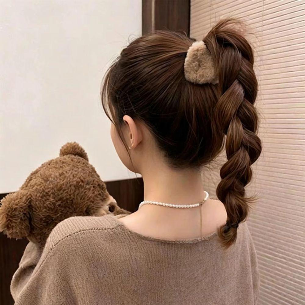 lamb wool Cat Ears Hair Clip Pure Color Mini Grasp Clip Simple Plush Small Hair Claw Autumn Winter