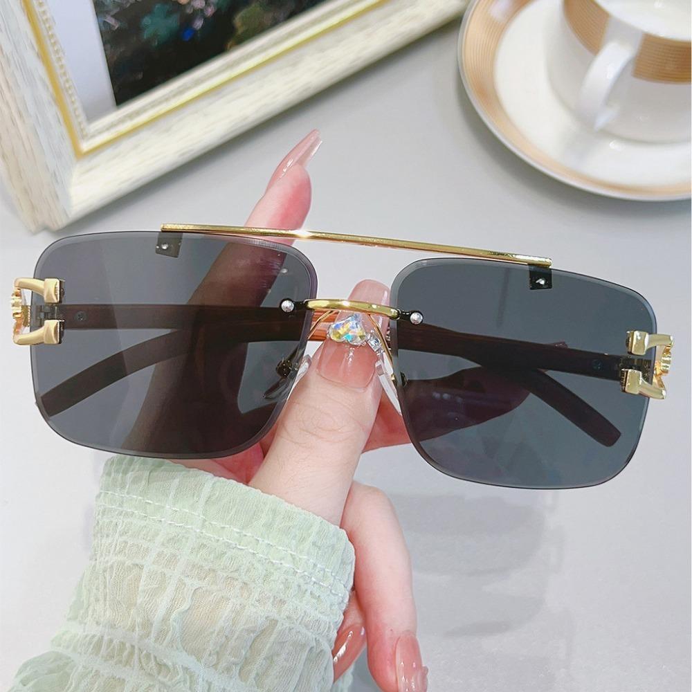 Fashion Retro Rimless Sunglasses Luxury Leopard Head Sunglasses Street Po Sunglasses