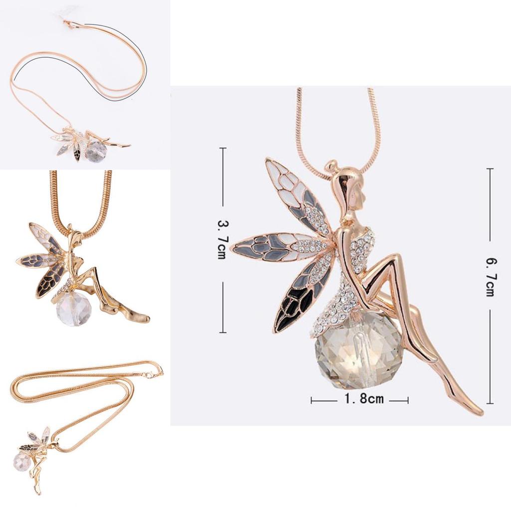 Angel Wing Necklace Floral Design Elegant Alloy Pendant Jewelry Gift For Women Special Occasion