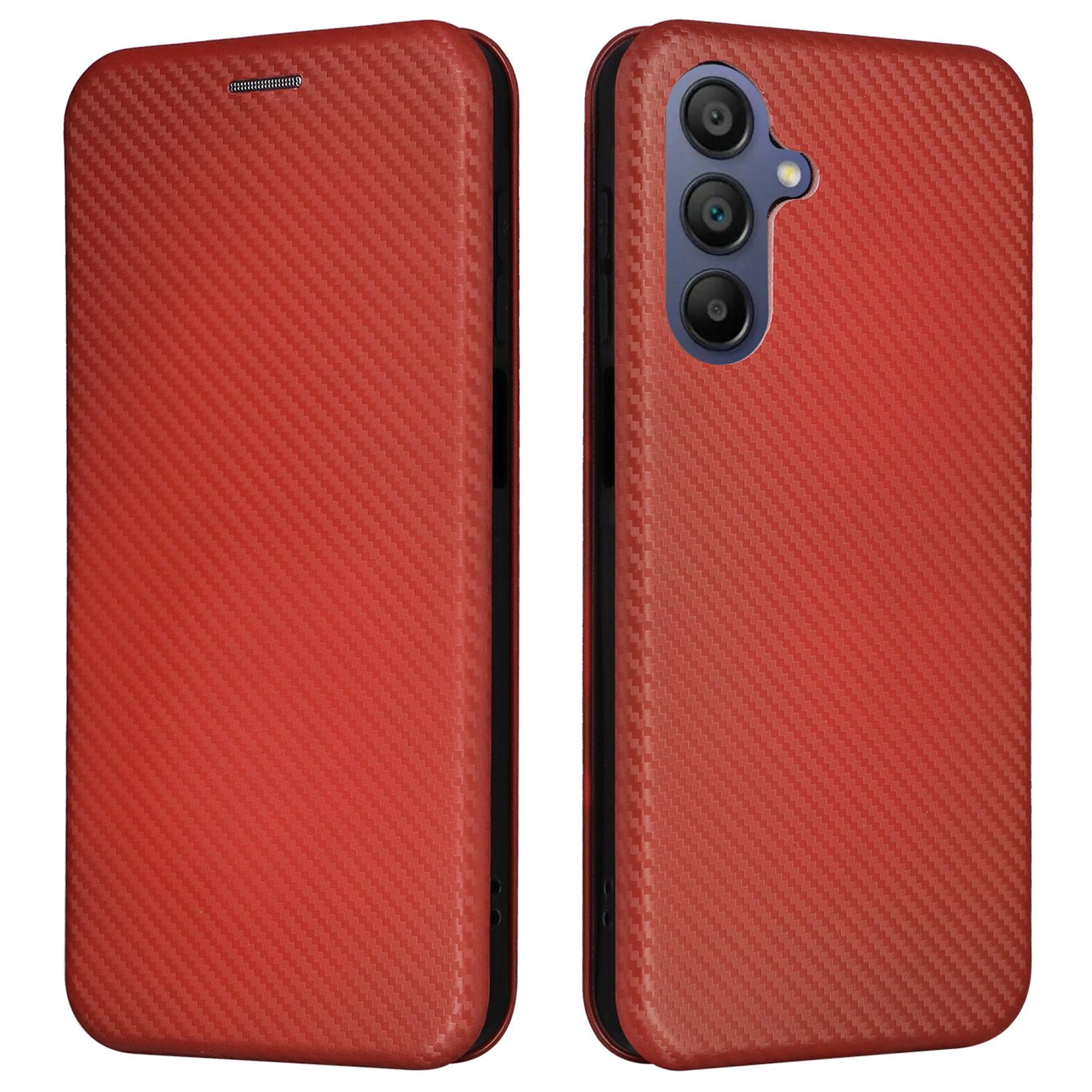 

For Samsung Galaxy A17 5G/A26 5G Case Carbon Fiber Texture Drop-Proof PU Leather Phone Cover Brown