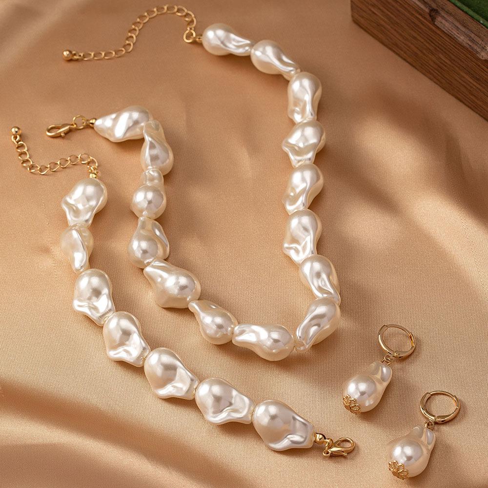 Special-shaped Pearl Necklace Bracelet Earrings Set Internet Celebrity Women's Jewelry Set