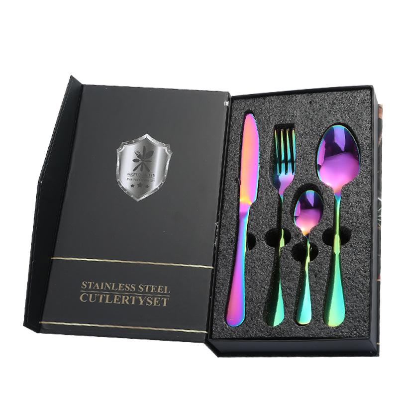 16pcs 20pcs 24pcs Stainless Steel Tableware Set Rainbow Dinnerware Knife Fork Coffee Spoon Cutlery Western Dinner Hotel Flatware