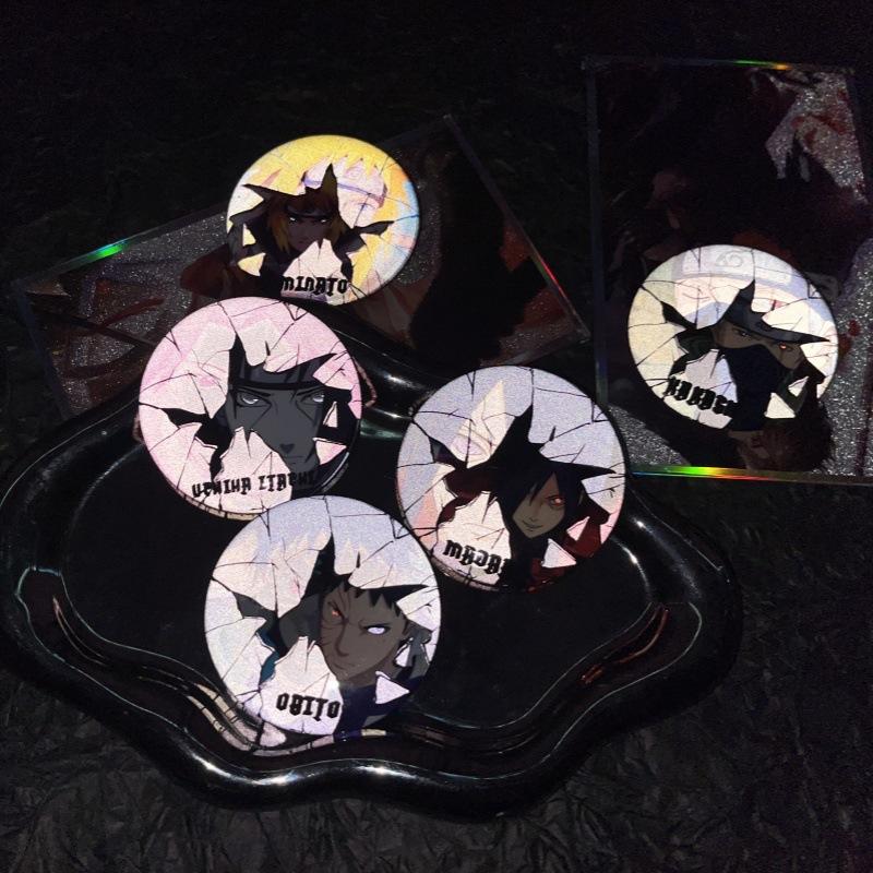 Naruto Anime Reflective Badge Custom Kakashi Itachi Obito Uchiha Madara Minato Cosplay Accessories Broken Style Pin Collectible