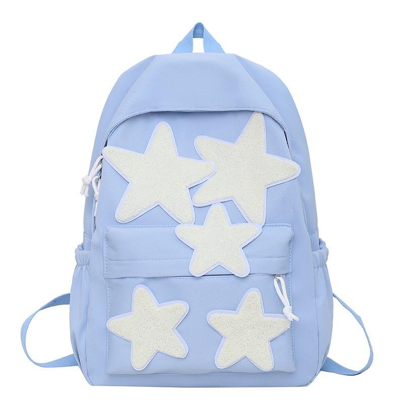 Color Large Solid Capacity Backpack With Star Decoration For Commute Daily