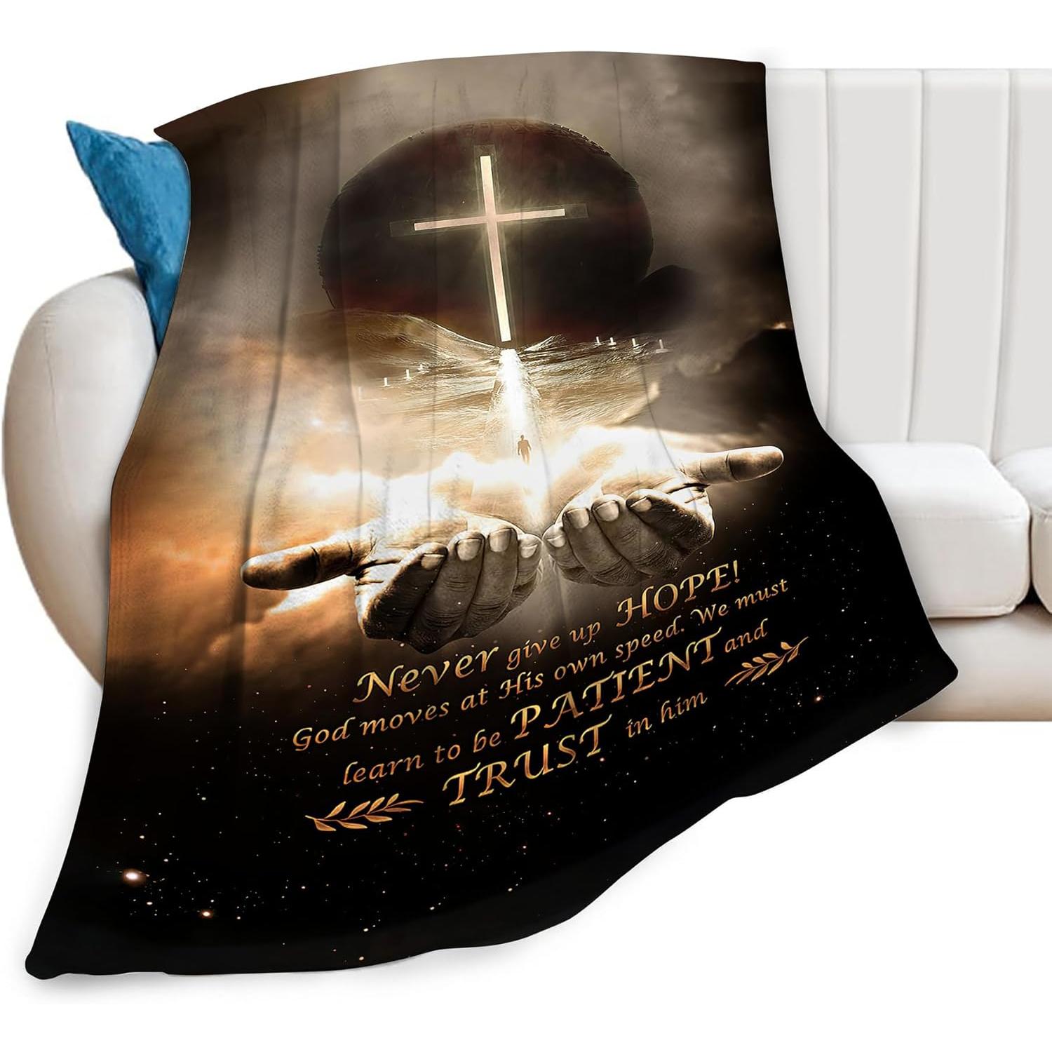 

Christian Blanket Cross Hand of God Throw Blanket for Men Kids Teenagers Soft Cozy Warm Fuzzy Fleece Religious Christ Decor Blan 75x90cm