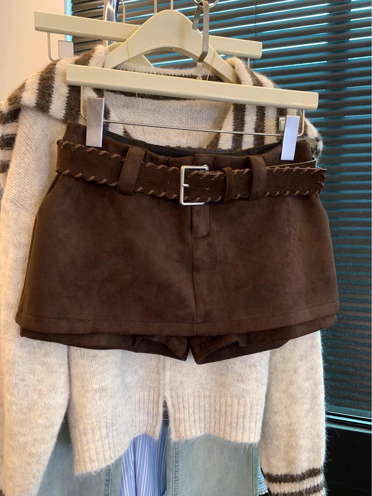 Women s High Waist Melanoid Suede A-Line Skort - Autumn/Winter 2025 Trendy Hip-Hugging Style L