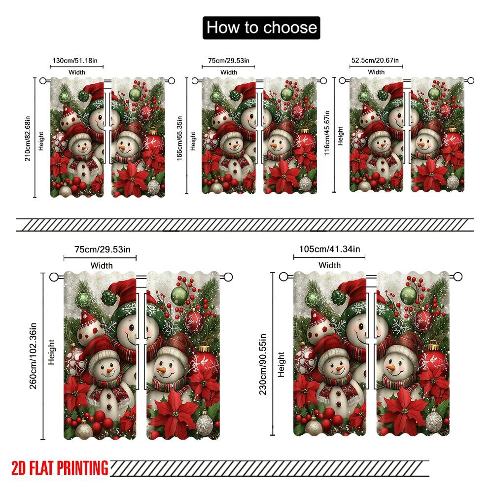 2pcs,2D Plane Printing Creative Curtains Cute Snowman Christmas Family (3) Durable Polyester (without Rod) Holiday for Bedroom,