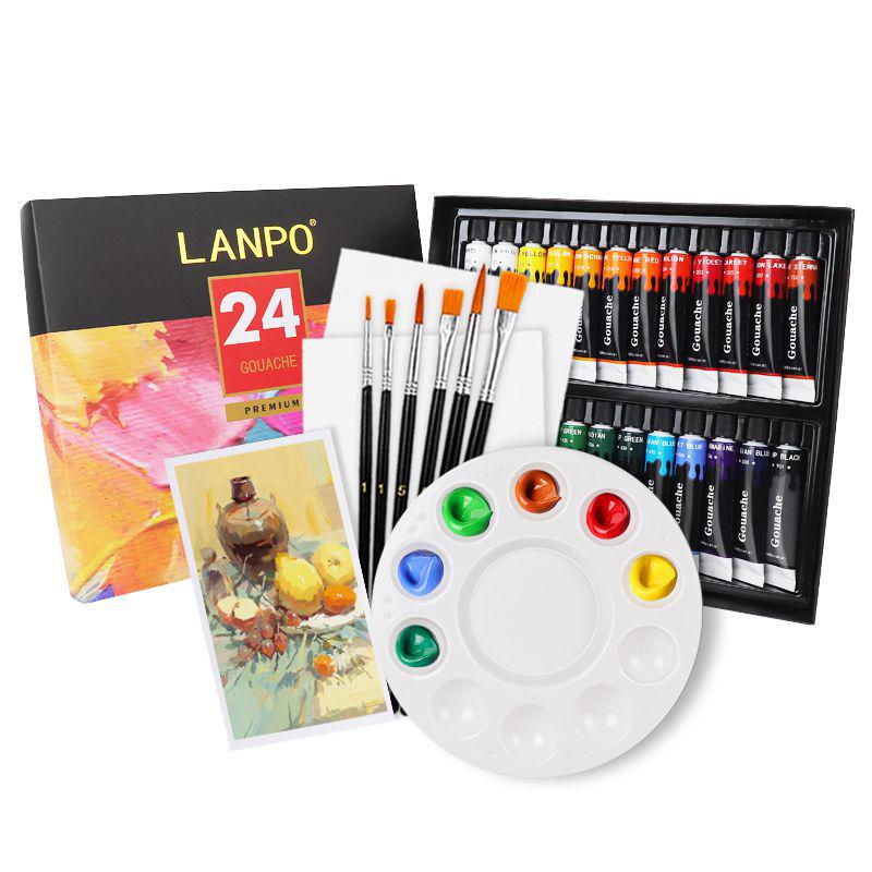 LANPO Acrylic Paint Set: 24 Colors, Waterproof, Beginner-Friendly, Boxed for DIY Projects