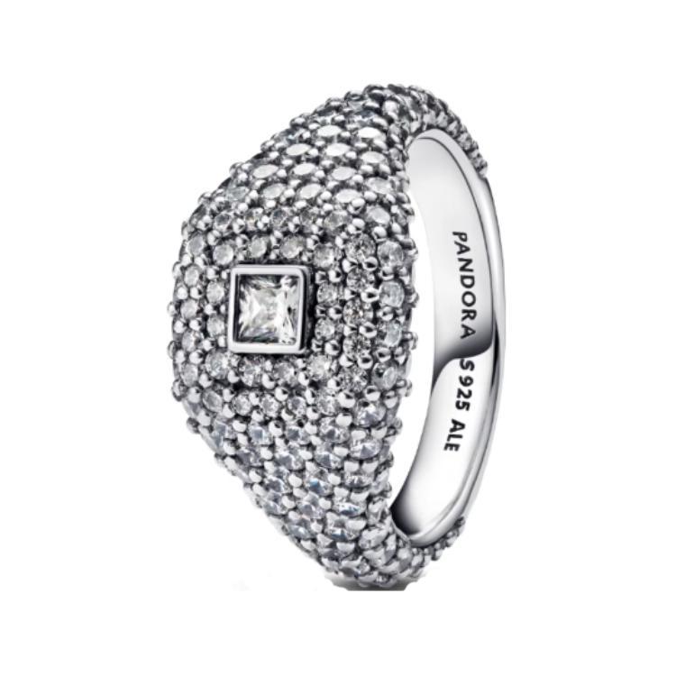 Pandora Pavé Square Cocktail Ring Women ring Silver 193556C01 Box,48