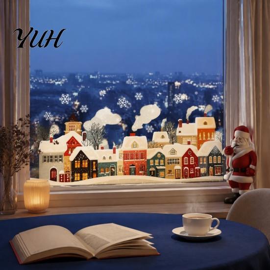 European Style Town Decals Christmas Static Window Clings, Snow Snowflake Decals, Festive Holiday Ornaments Winter Glass Stickers for Home Decor