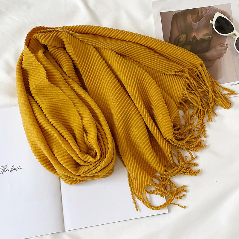 Solid Color Scarf Imitation Cashmere Scarf Winter Thickened Warm Multi-Color Scarf Women'S Long Fringed Shawl