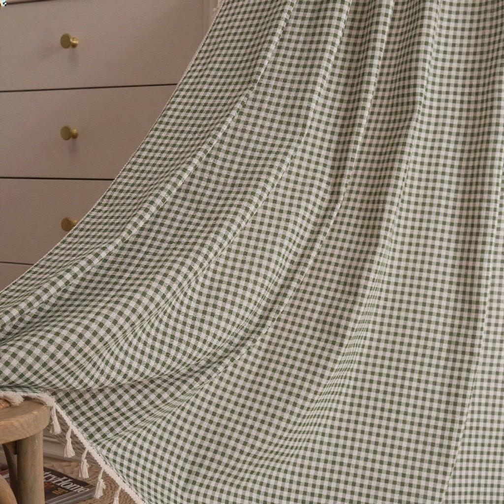 American Cotton Linen Curtains Farmhouse Style Darkening Curtains with Tassel Rod Pocket Window Drapes for Dining Living Bedroom