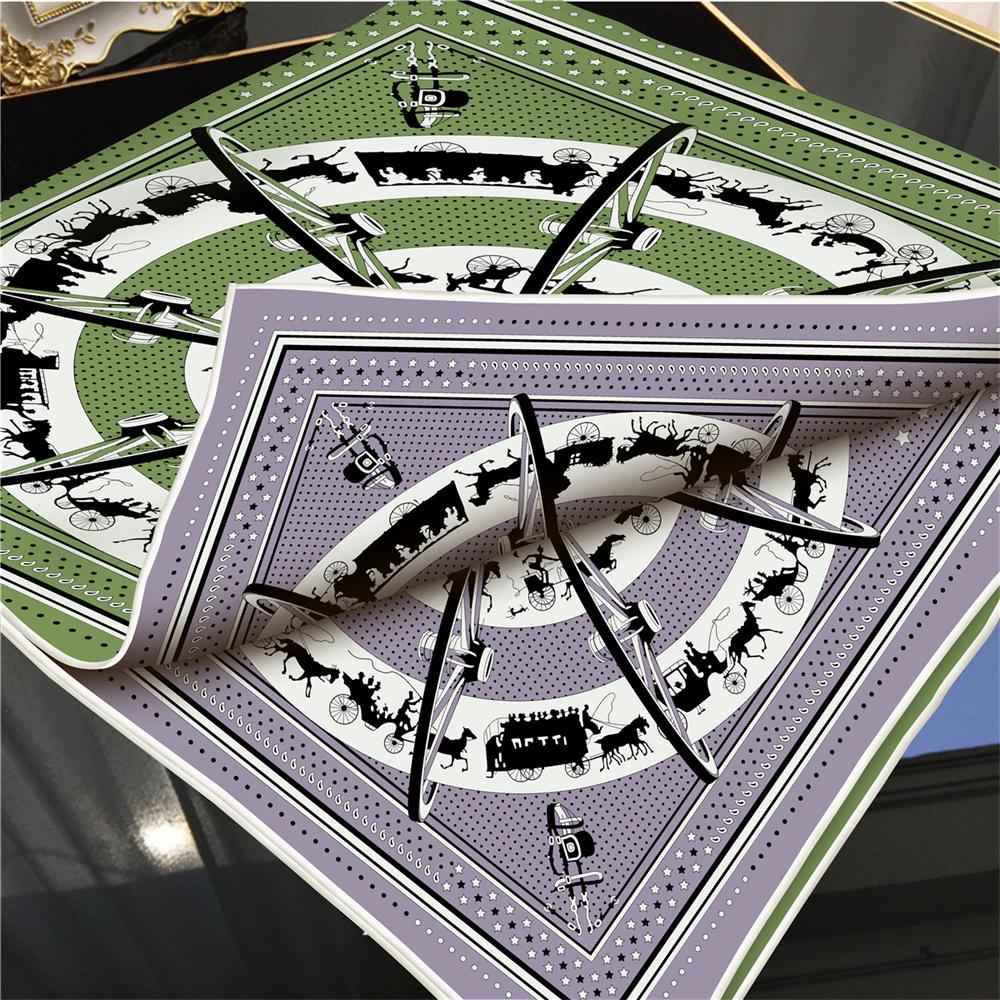 POBING Manual Hand Rolled Twill Silk Scarf Women Carriage Double Print Square Scarves Wraps Echarpes Foulards Femme Hijab 90CM
