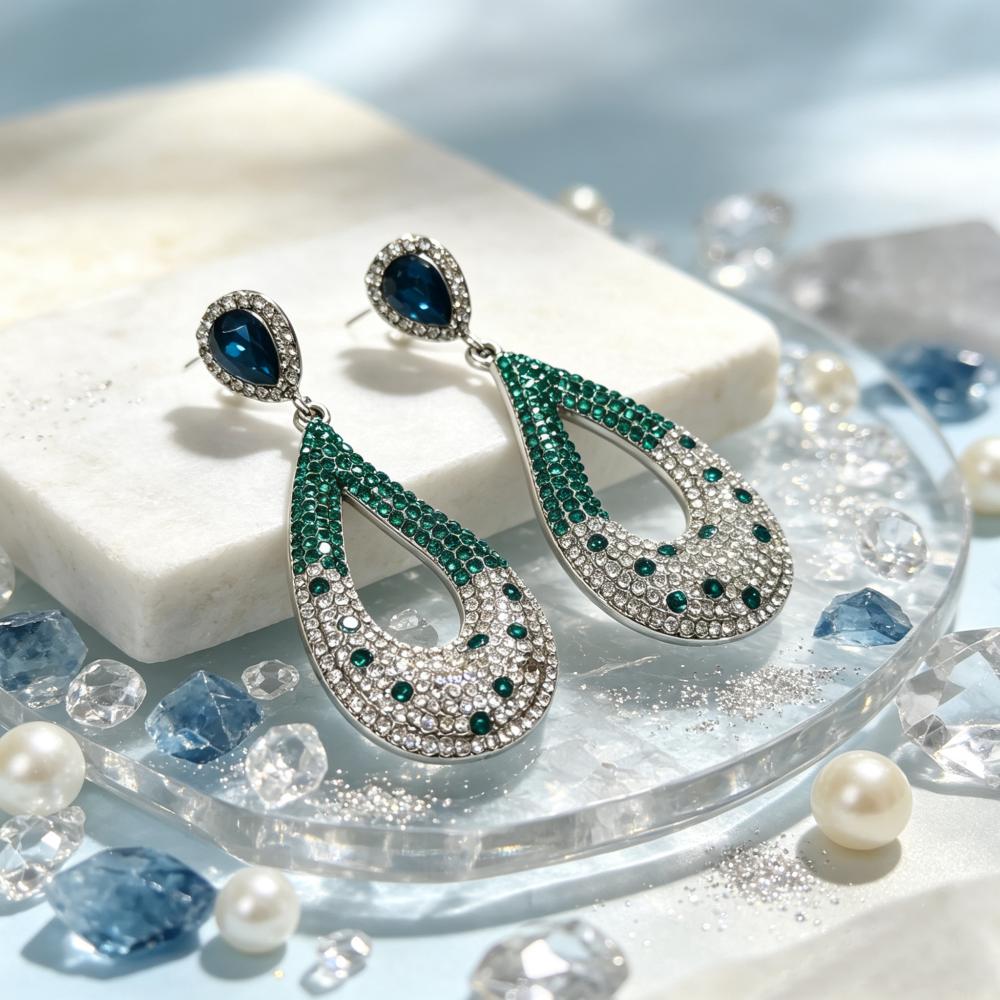 Luxury Stainless Steel Earrings Electroplating Rhinestone Fashion Dangle Earrings Exquisite Earrings Jewelry Women for Gift