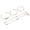 European & American Style Rhinestone Feather & Geometric Crescent Round Bracelet Set - 5 Pieces