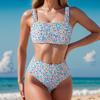 Women's Swimsuit Small Floral Sexy Backless High Waist Bikini Beachwear Bathing Suits