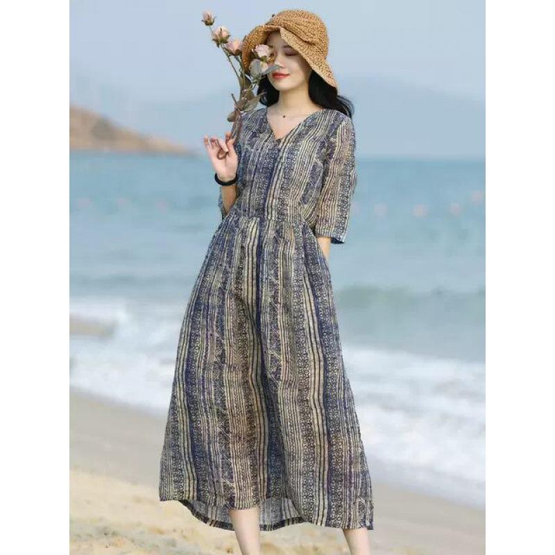 

Loose Women s Striped Printed Dress M