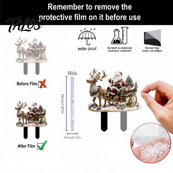 Christmas Reindeer Lawn Ornaments Elf Garden Stake, Santa Sleigh Acrylic Yard Stakes Sign, Outdoor Holiday Decoration for Pathway Winter Fairy