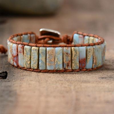 Imperial Stone Amazon Bohemian Leather Rope Handmade Beaded Wrapped Bracelet