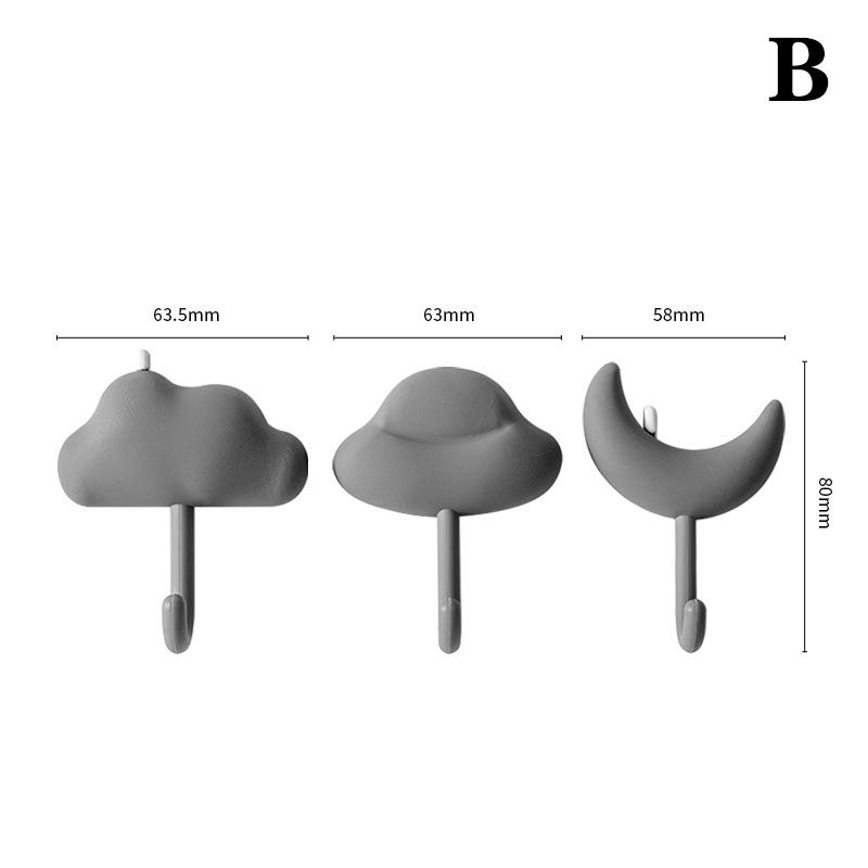 3Pcs Cloud Moon Hooks No-Punch Non-Marking Adhesive Backed Adhesive Hooks Kitchen Bathroom Wall Cute Hooks