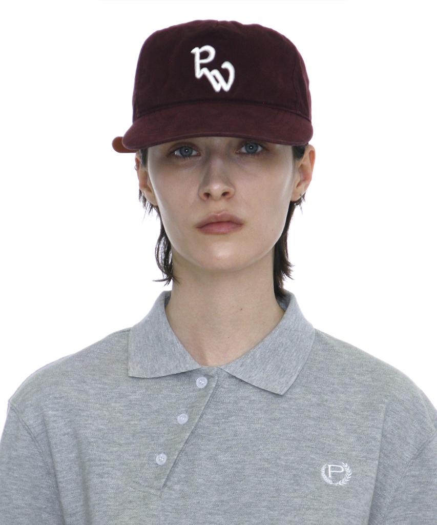 PARTIMENTO WOMEN Washed Pw Embroidered Grandad Cap_Burgundy