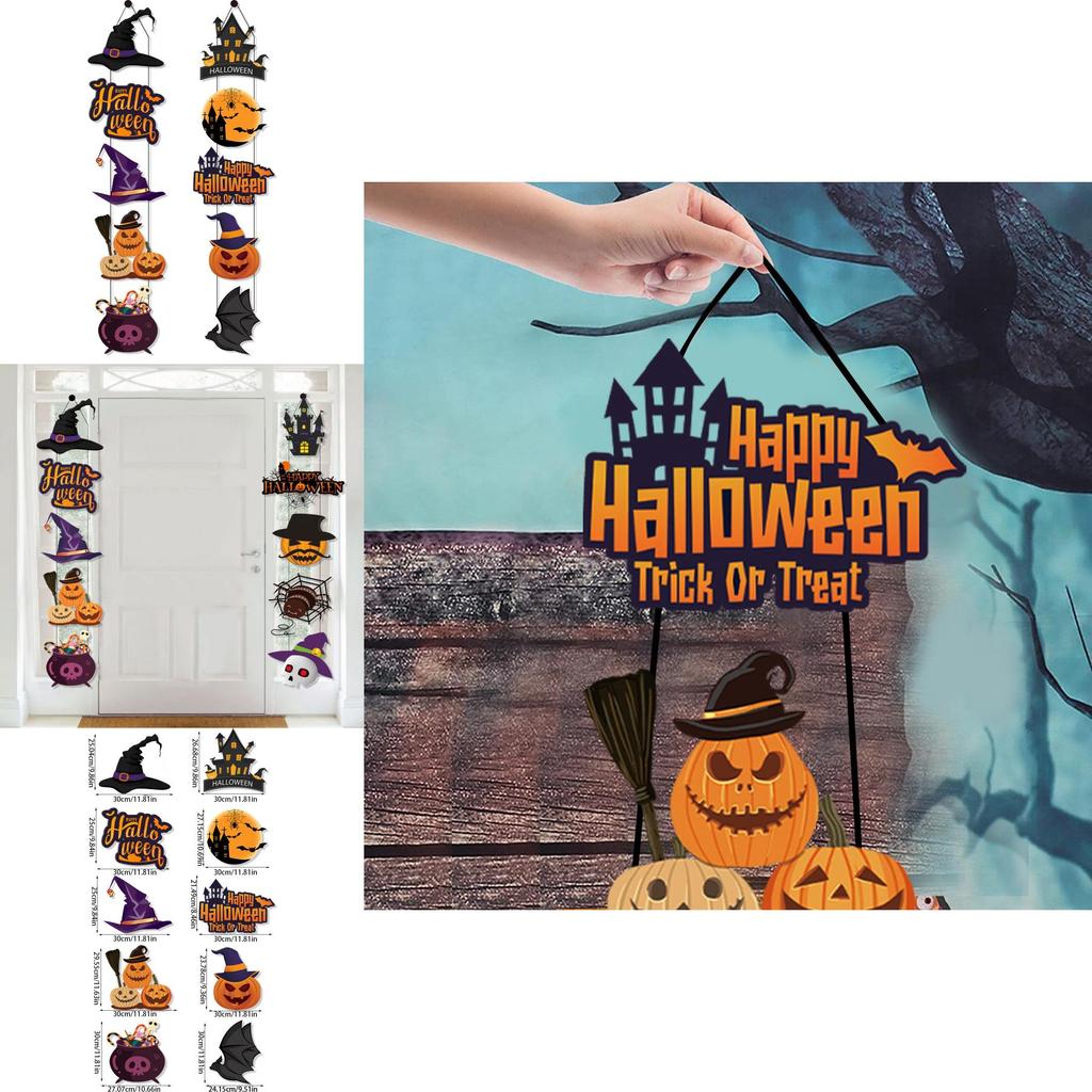 Festive Halloween Door Decoration With Paper Pumpkin And Bat Scene For Haunted House