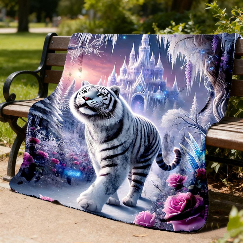 1 Stück Tiger Fantasy Rosen Kuscheldecke Polyesterfaser, Leichter Flanell, Weich & Warm, Ganzjahresnutzung für Draußen, Camping Digitaldruck
