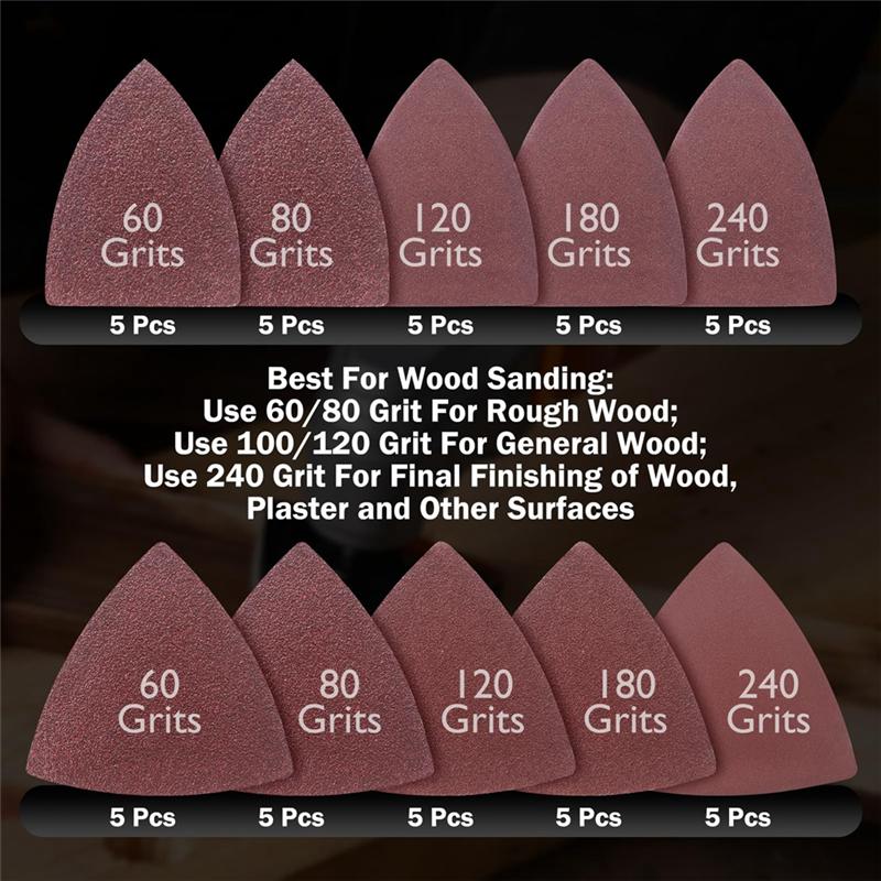 A55F-135Pcs Oscillating Tool Sanding Pads Kit, Triangle Sanding Pads Triangle Sandpaper,Finger Sanding Pads Finger Sandpaper
