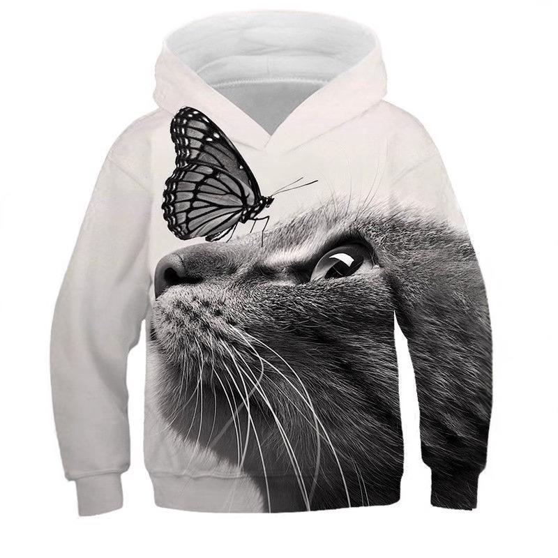 Autumn 3D Cat Printed Hoodies Fashionable Casual Sports Long Sleeved Children's Boy Hooded Sweatshirts