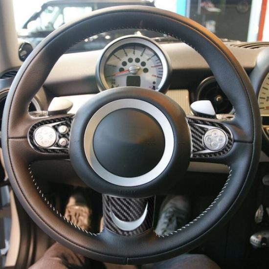 Carbon Fiber Steering Wheel Button Frame + Chin Cover For Mini Cooper R55 07-10