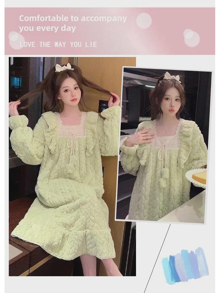 Flanell-Nachthemd für Damen in Übergröße – langärmlig, süß, lockere Passform für Herbst/Winter (Bis zu 200 Pfund).