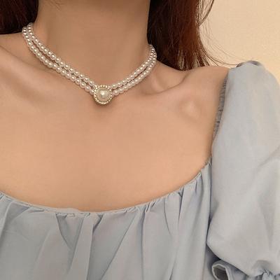 Doppellagige Perlenkette Nische High-End Halskette Damen Leichter Luxus Design Schlüsselbein Kette Neu
