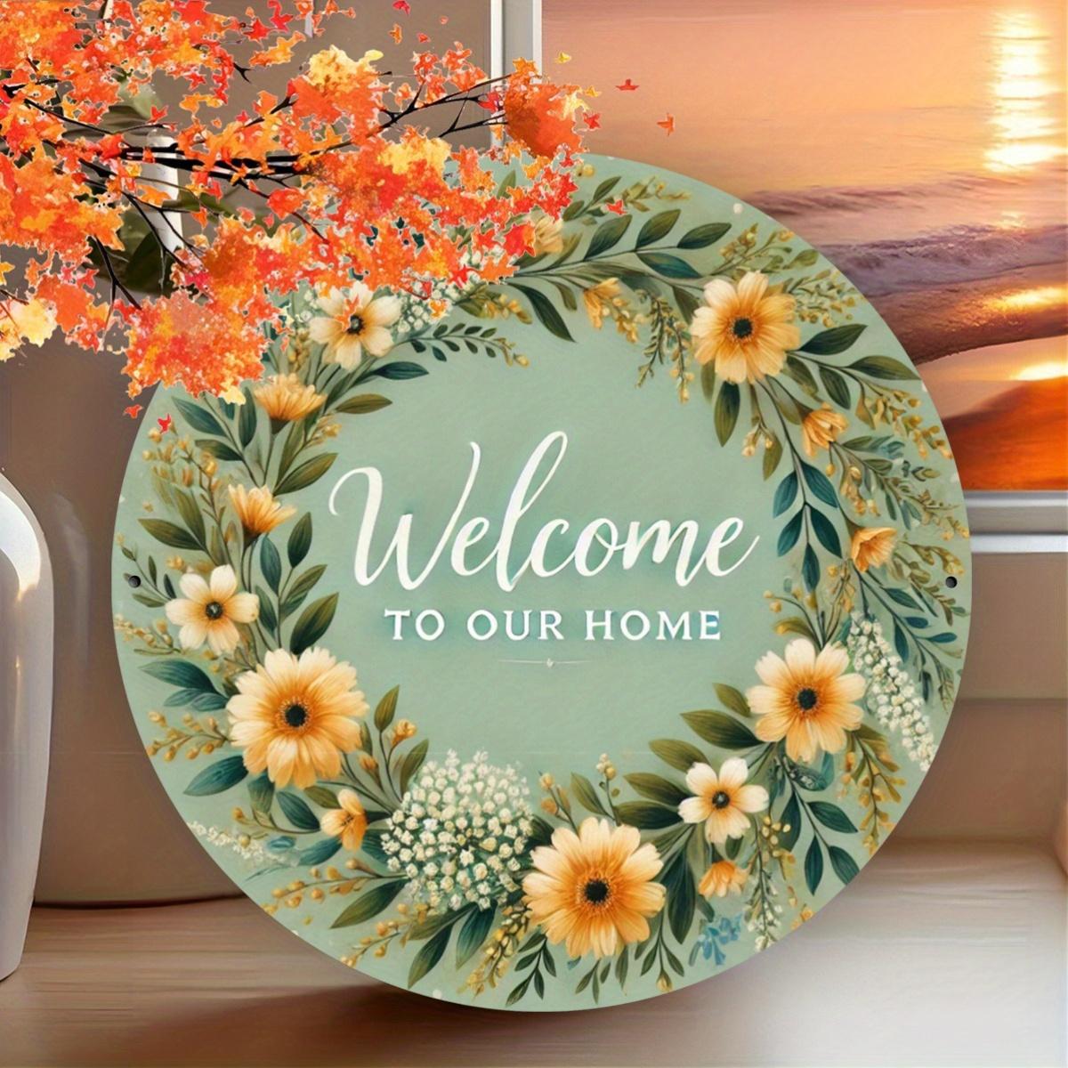 Welcome to Our Home Floral Wreath Rustic Metal Tin Sign for Farmhouse Home Decor 20x30cm（7.8x11.8inch）