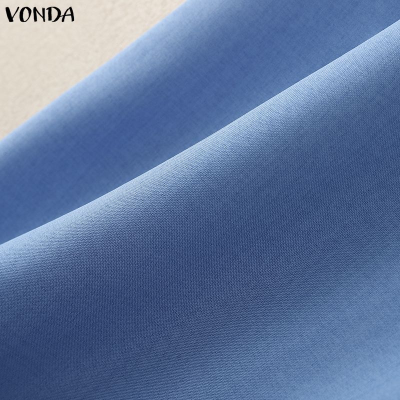 VONDA Summer Women O Neck Sleeveless Embroidery Casual Long Ruffled Tank Dress