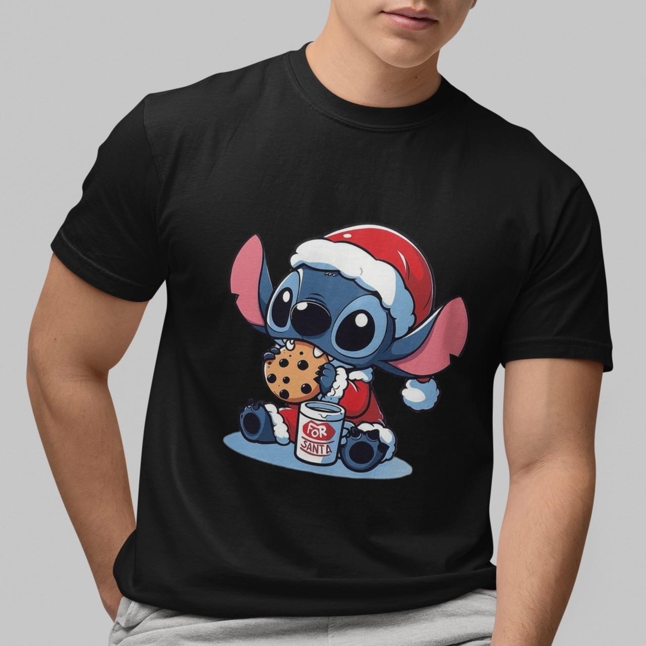 Cute Christmas Disney Stitch TShirt Santa Eating Cookie For Santa Graphic Gift XXL