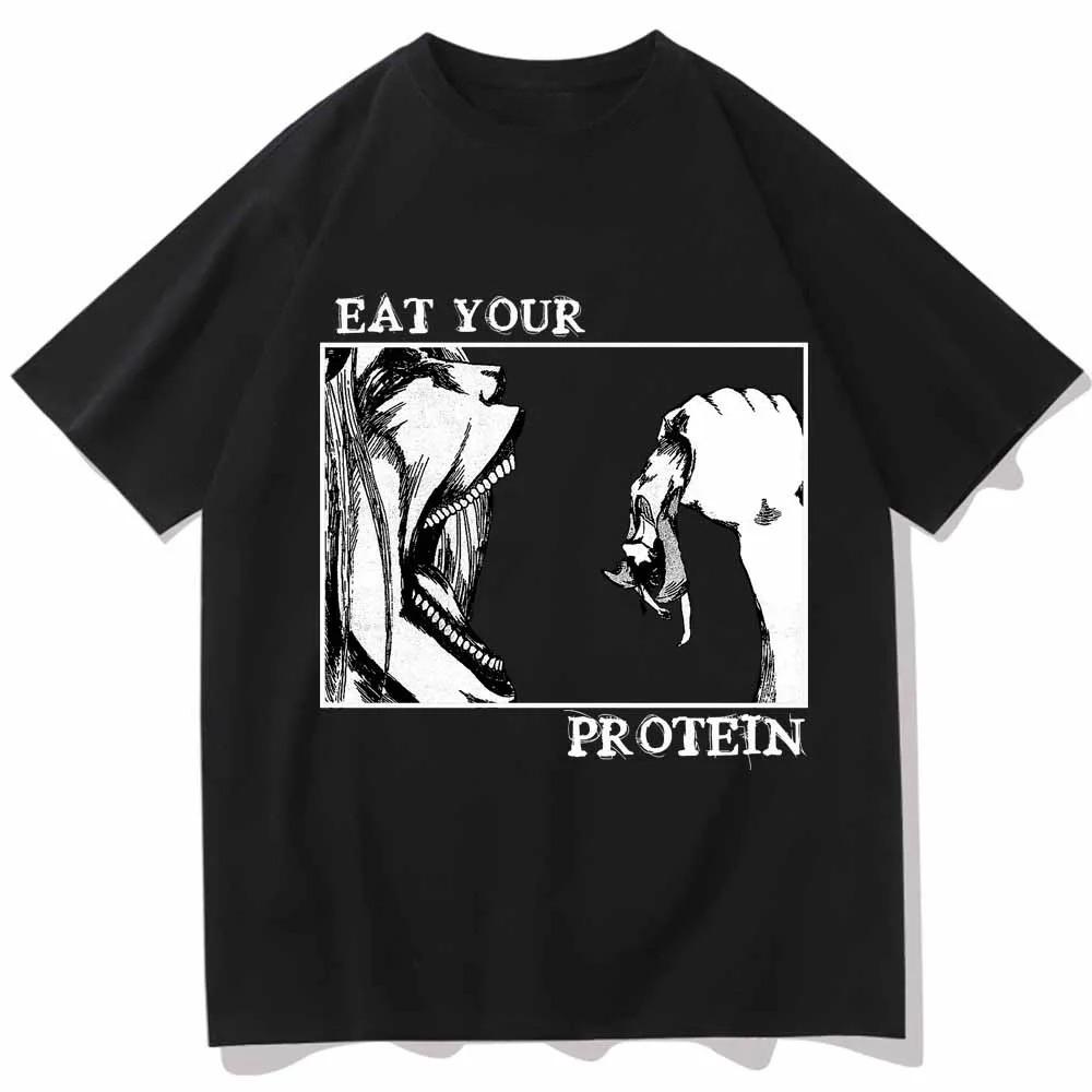 

2026 Summer Fashion Trendy Tee Attack on Titan T-Shirts Eat Your Protein Shirt Man Women Summer Casual O-Neck Short Sleeve Shirts 4XL
